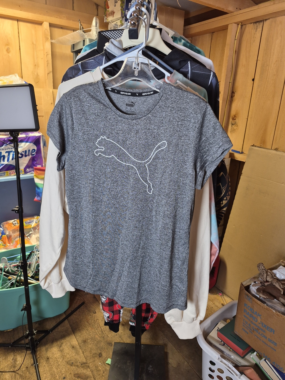 Puma Gray Heather Short Sleeve Tee with White Cat Outline Bin 67